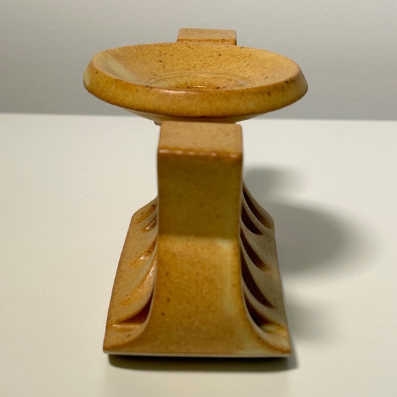 Vintage !970s MCM Minimalist Extruded Pottery Candle Holder Pike Canada Signed - Picture 3 of 7